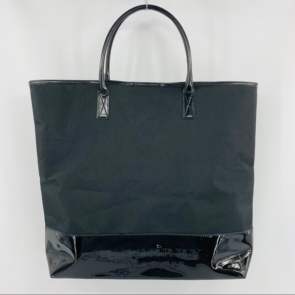 Burberry Handbags - Burberry Fragrance Black Patent & Canvas Tote